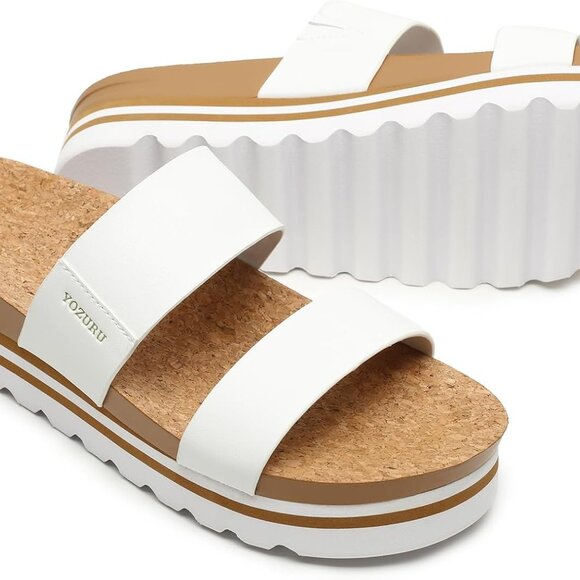 Womens Cork Platform Sandals Slip On Arch Support Lightweight Beach Wedges - Picture 1 of 6